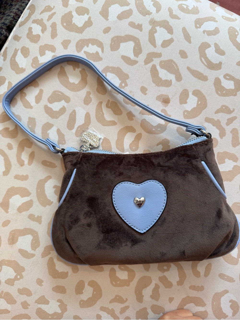 NWT Juicy Couture Juicy Princess Brown Blue Velour Mini Shoulder Bag